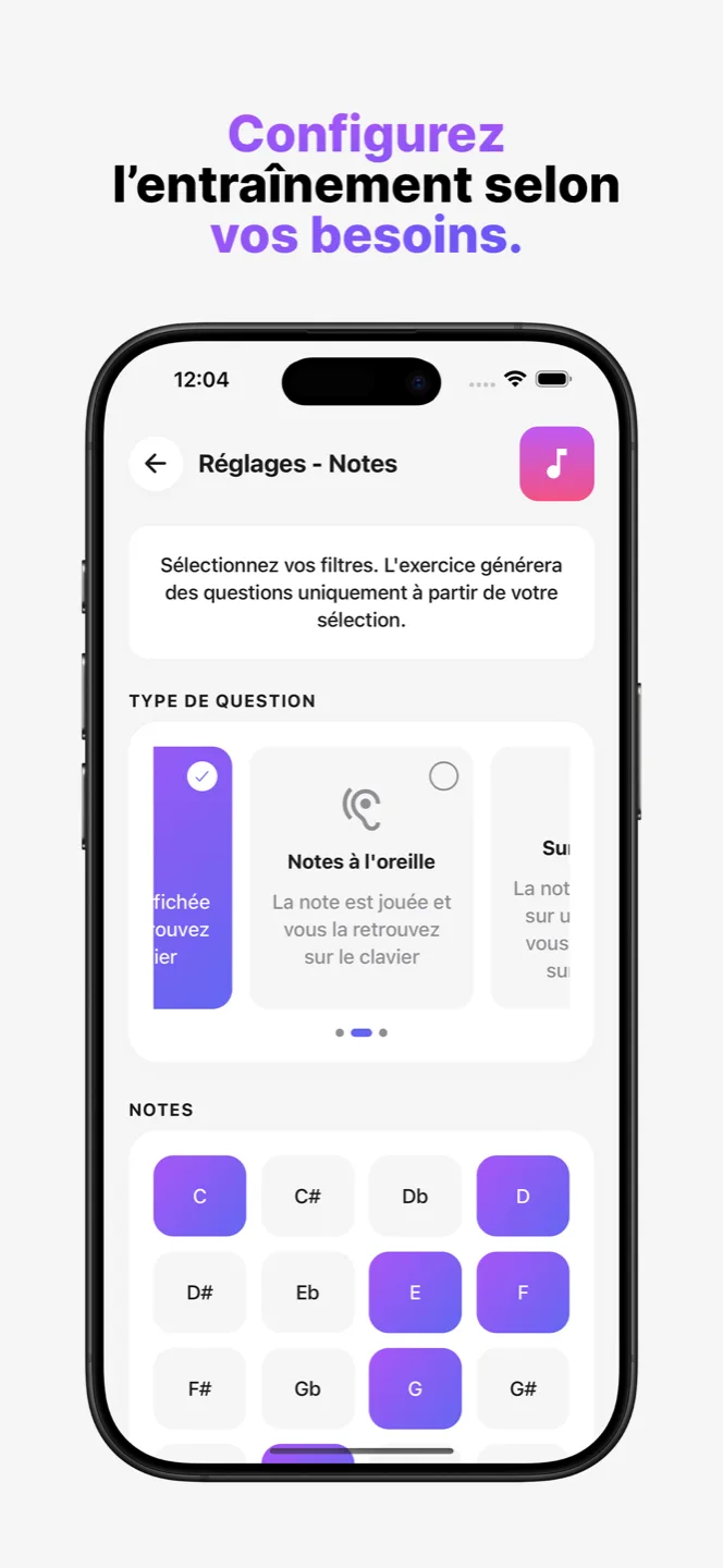 Configurez l'entraînement selon vos besoins.